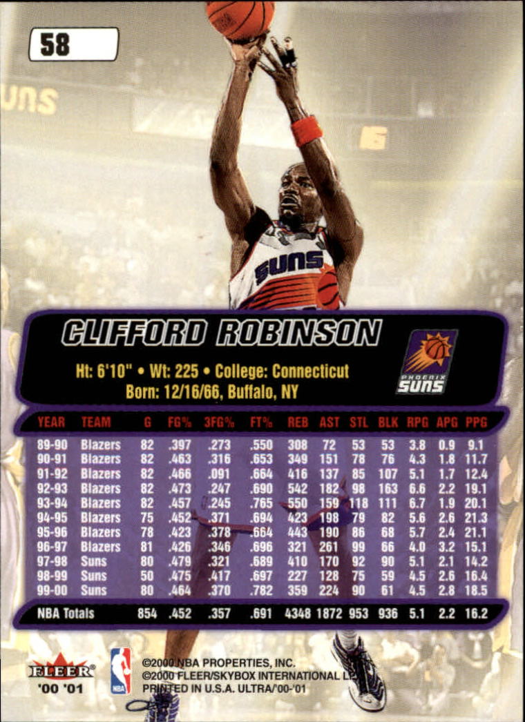 2000-01 Ultra #58 Clifford Robinson back image