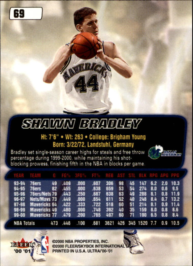 2000-01 Ultra #69 Shawn Bradley back image