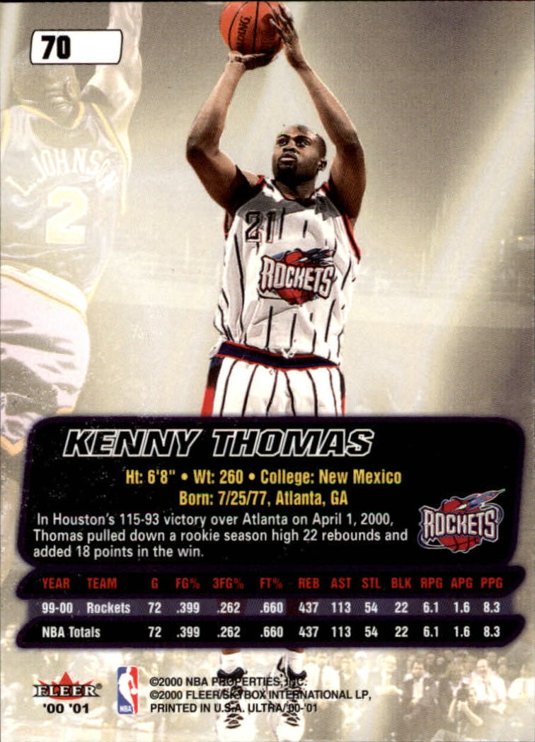 2000-01 Ultra #70 Kenny Thomas back image