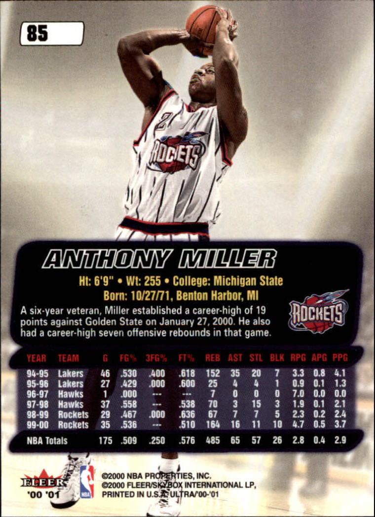 2000-01 Ultra #85 Anthony Miller back image