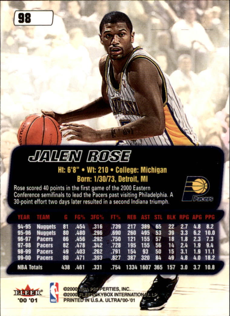 2000-01 Ultra #98 Jalen Rose back image