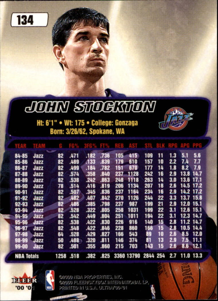 2000-01 Ultra #134 John Stockton back image