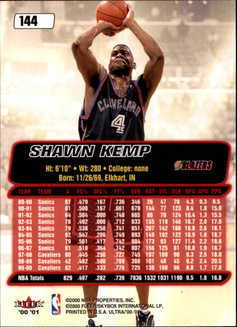 2000-01 Ultra #144 Shawn Kemp back image