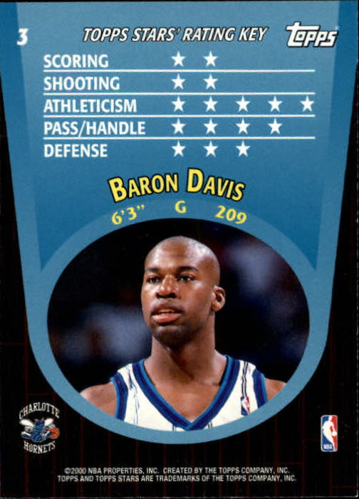 2000-01 Topps Stars #3 Baron Davis back image