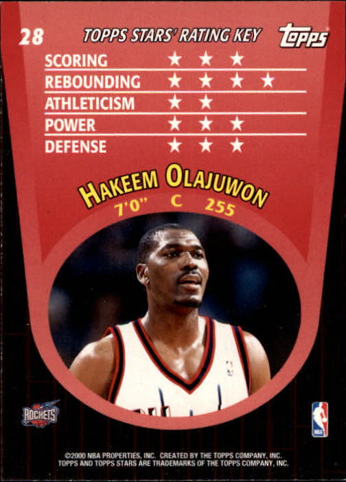 2000-01 Topps Stars #28 Hakeem Olajuwon back image