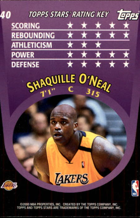 2000-01 Topps Stars #40 Shaquille O'Neal back image