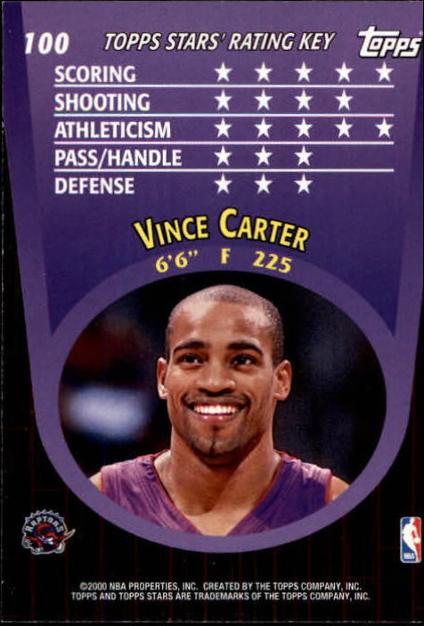 2000-01 Topps Stars #100 Vince Carter back image