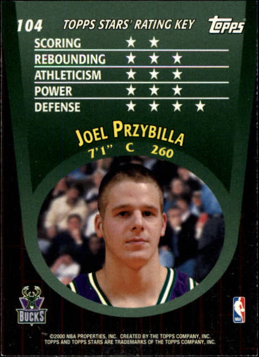2000-01 Topps Stars #104 Joel Przybilla RC back image