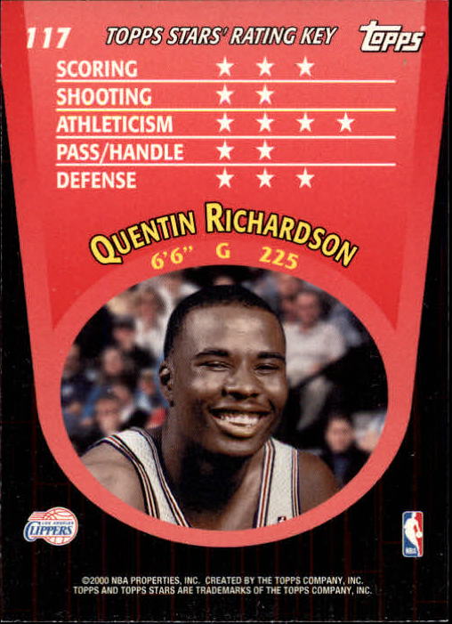 2000-01 Topps Stars #117 Quentin Richardson RC back image