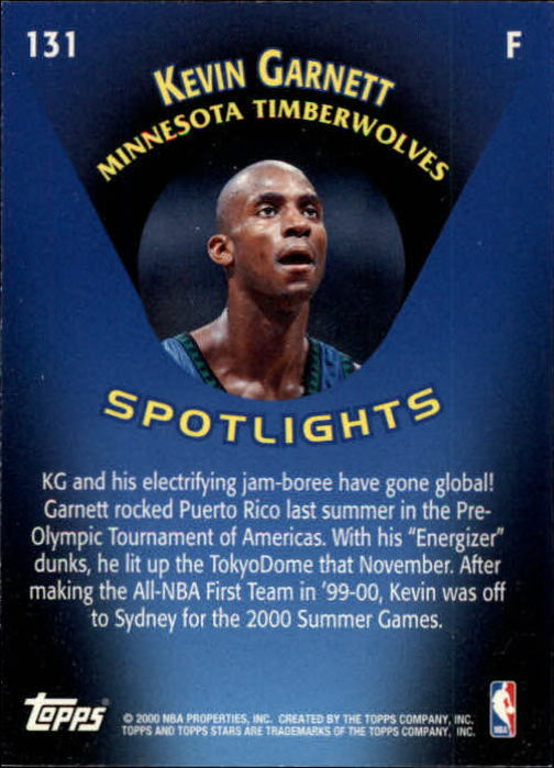 2000-01 Topps Stars #131 Kevin Garnett SPOT back image