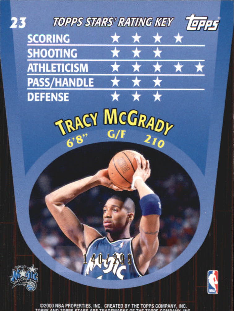 2000-01 Topps Stars Parallel #23 Tracy McGrady back image