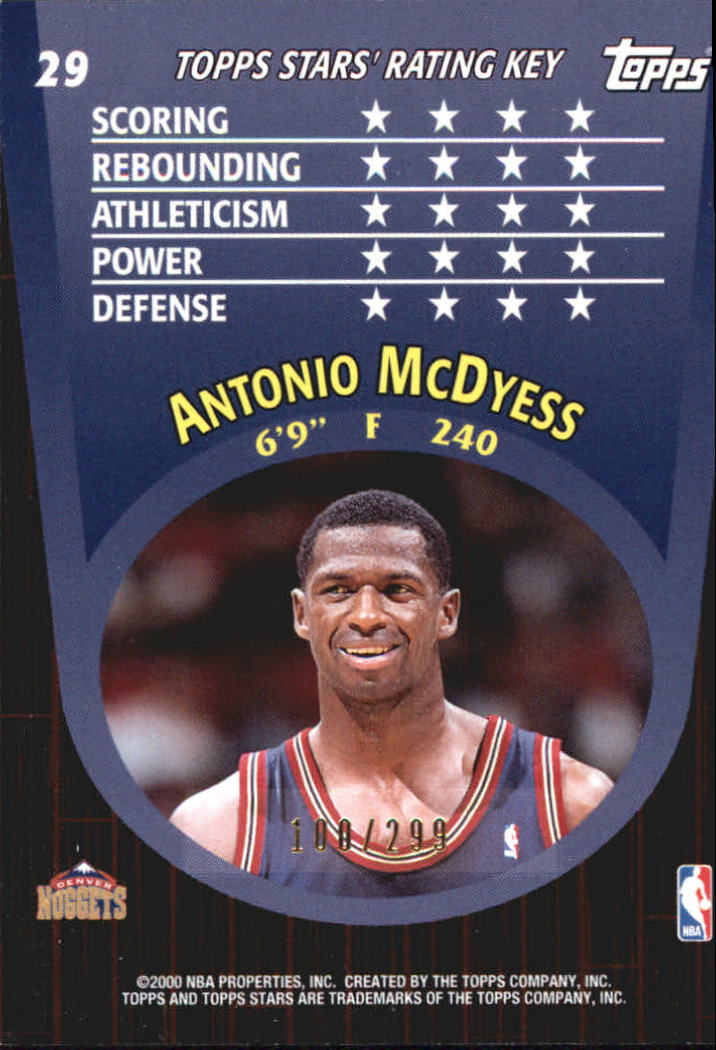 2000-01 Topps Stars Parallel #29 Antonio McDyess back image