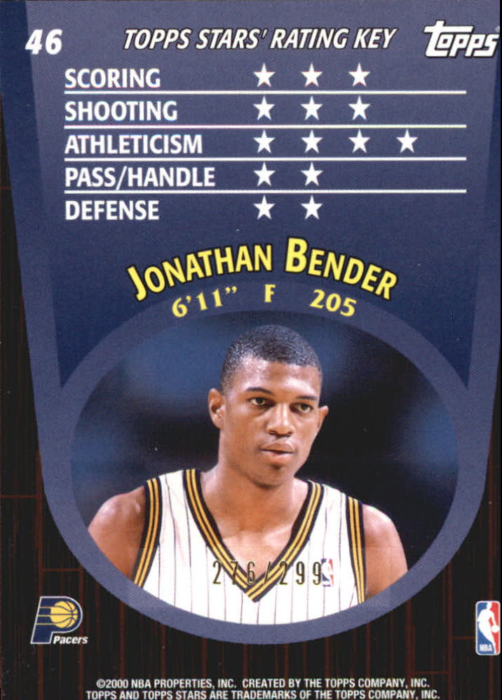 2000-01 Topps Stars Parallel #46 Jonathan Bender back image