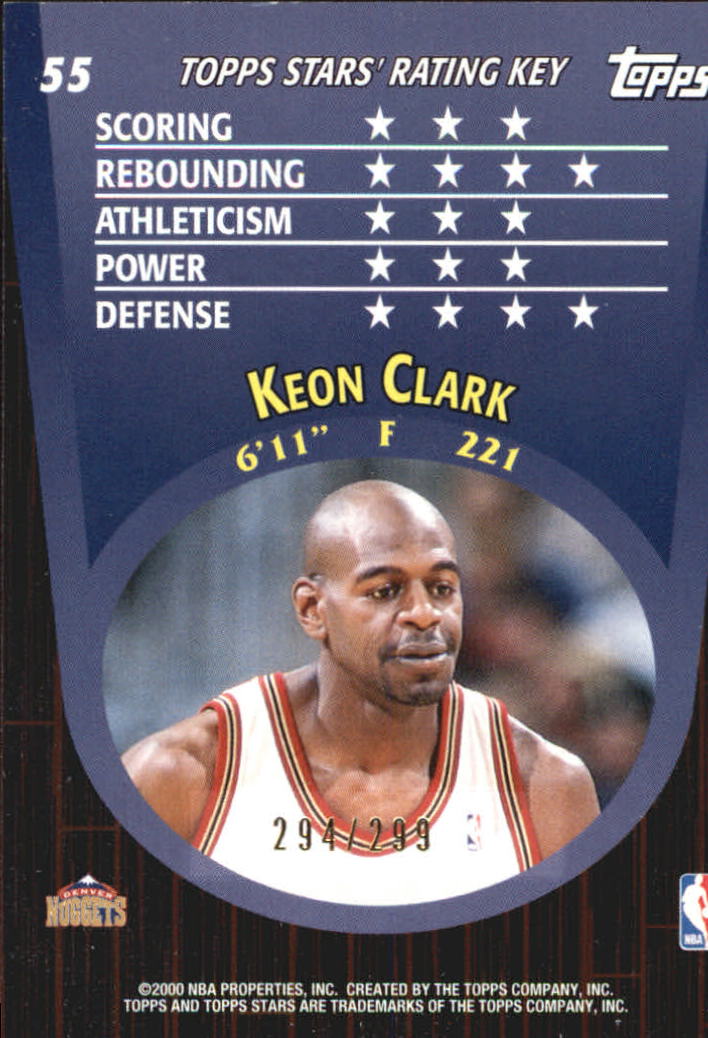 2000-01 Topps Stars Parallel #55 Keon Clark back image