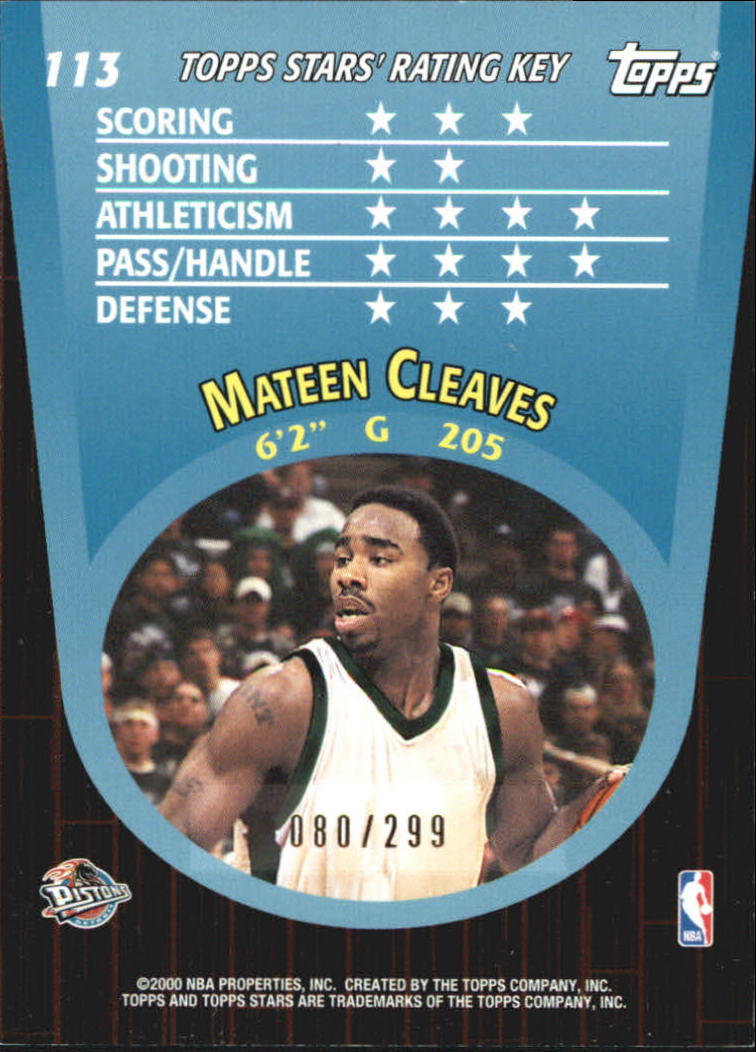 2000-01 Topps Stars Parallel #113 Mateen Cleaves back image