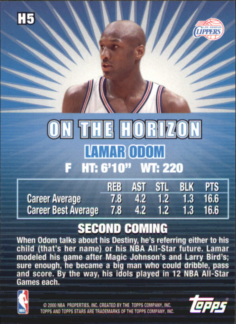 2000-01 Topps Stars On the Horizon #H5 Lamar Odom back image