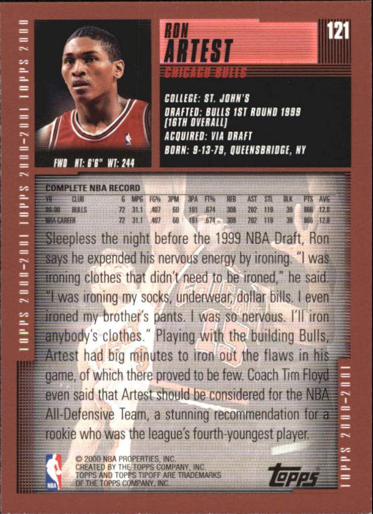 2000-01 Topps Tip-Off #121 Ron Artest back image