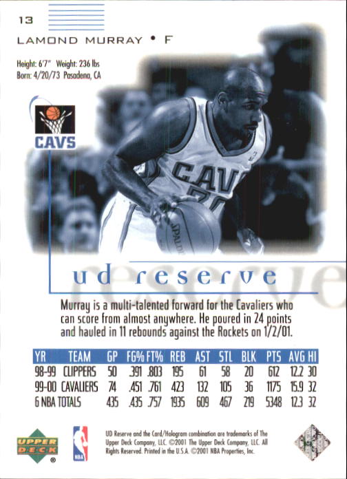 B1404- 2000-01 UD Reserve Basketball Card #s 1-120 -You Pick- 15+ FREE US SHIP - Picture 9 of 45