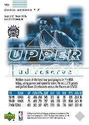 2000-01 UD Reserve #70 Chris Webber back image