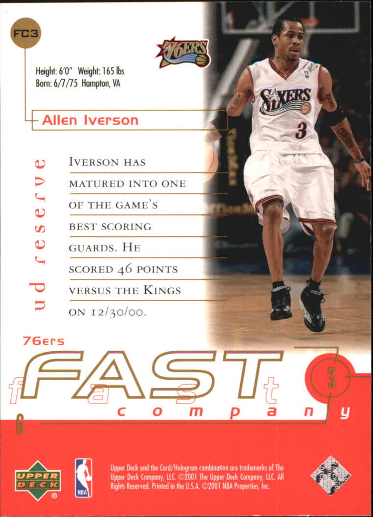 2000-01 UD Reserve Fast Company #FC3 Allen Iverson back image