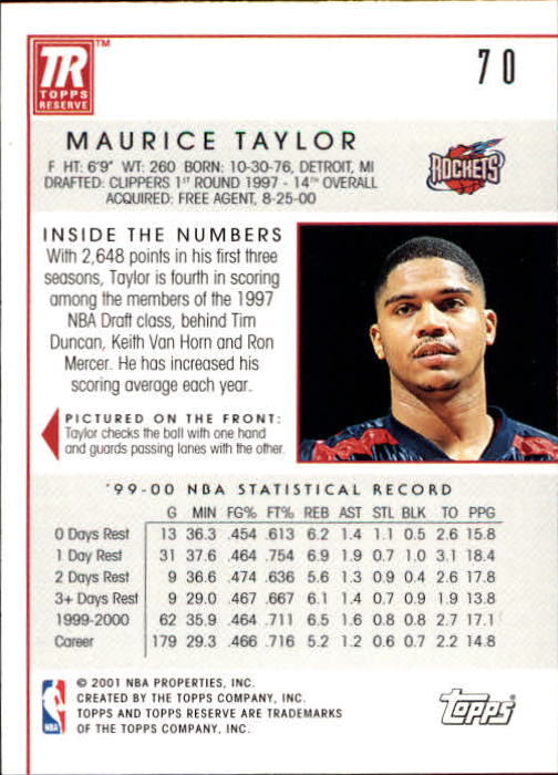 2000-01 Topps Reserve #70 Maurice Taylor back image