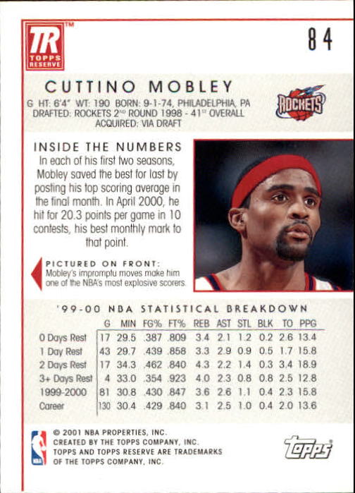 2000-01 Topps Reserve #84 Cuttino Mobley back image