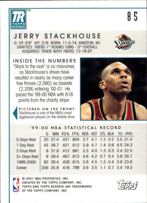 2000-01 Topps Reserve #85 Jerry Stackhouse back image