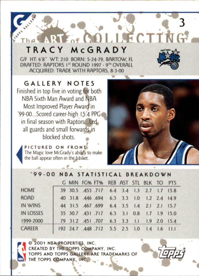 2000-01 Topps Gallery #3 Tracy McGrady back image