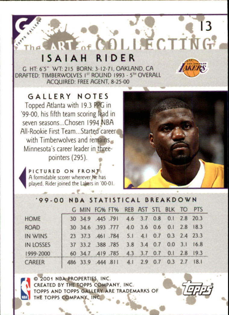 2000-01 Topps Gallery #13 Isaiah Rider back image