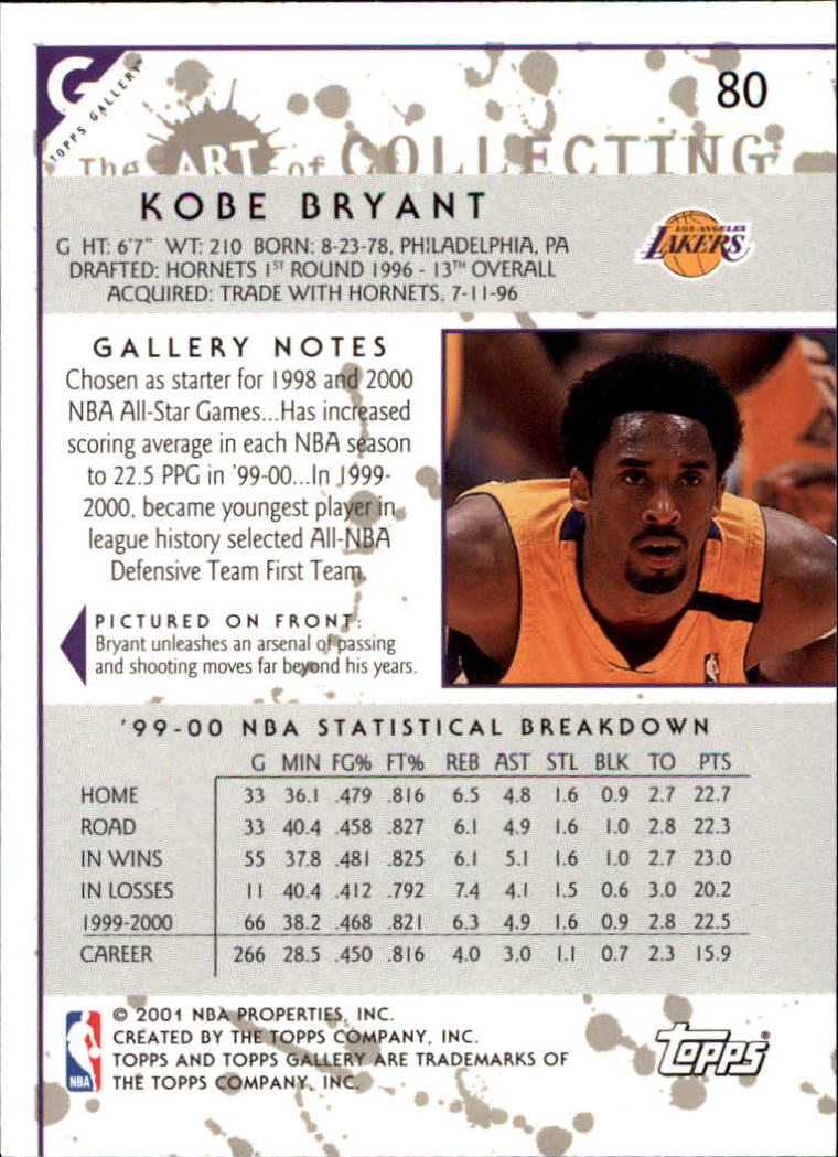 2000-01 Topps Gallery #80 Kobe Bryant back image