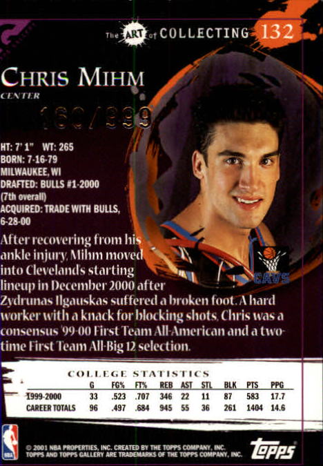 2000-01 Topps Gallery #132 Chris Mihm RC back image