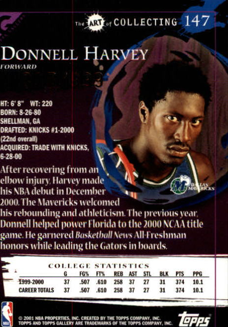 2000-01 Topps Gallery #147 Donnell Harvey RC back image