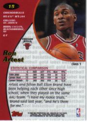 2000-01 Topps Gold Label Class 1 #15 Ron Artest back image