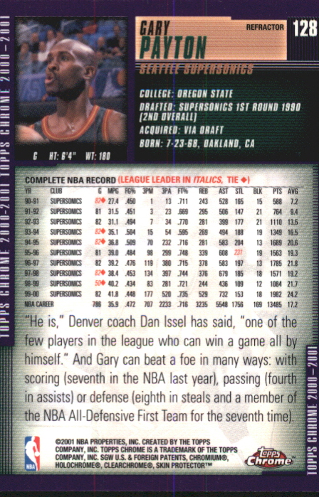2000-01 Topps Chrome Refractors #128 Gary Payton