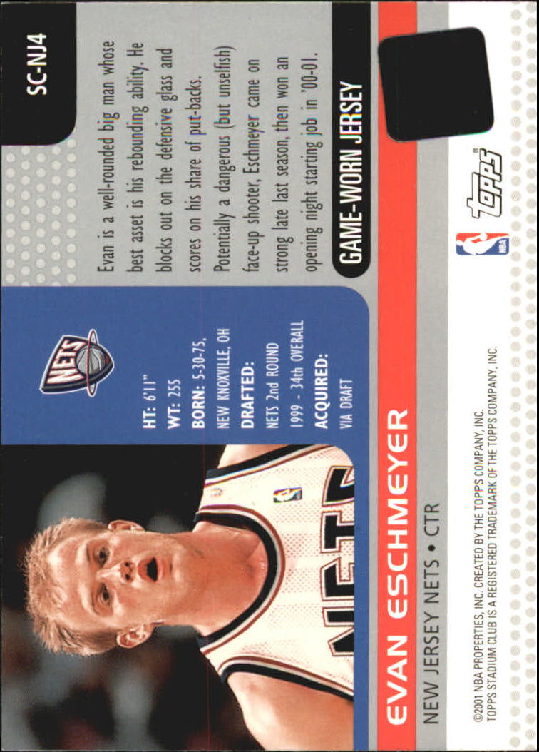 2000-01 Stadium Club Game Jerseys #SCNJ4 Evan Eschmeyer back image