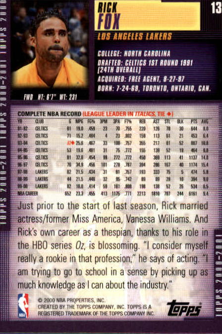 2000-01 Topps #13 Rick Fox back image