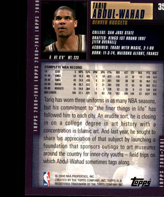 2000-01 Topps #35 Tariq Abdul-Wahad back image