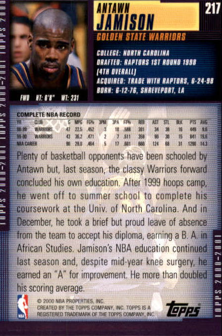 2000-01 Topps #217 Antawn Jamison back image