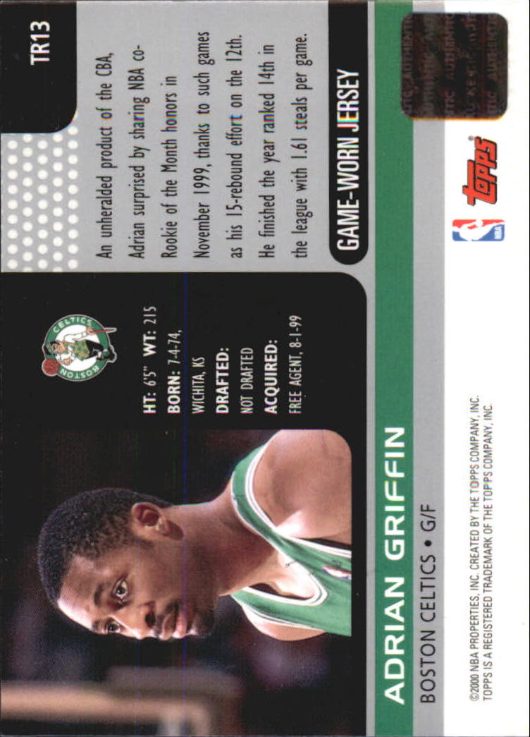2000-01 Topps Game Jerseys #TR13 Adrian Griffin A back image