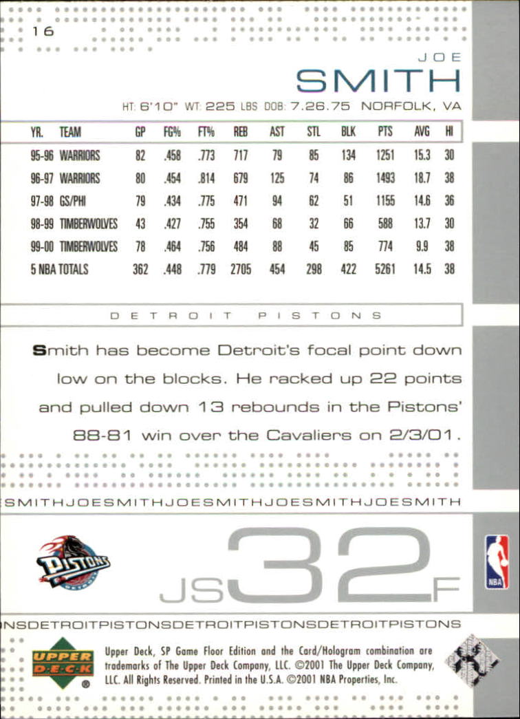 2000-01 SP Game Floor #16 Joe Smith back image