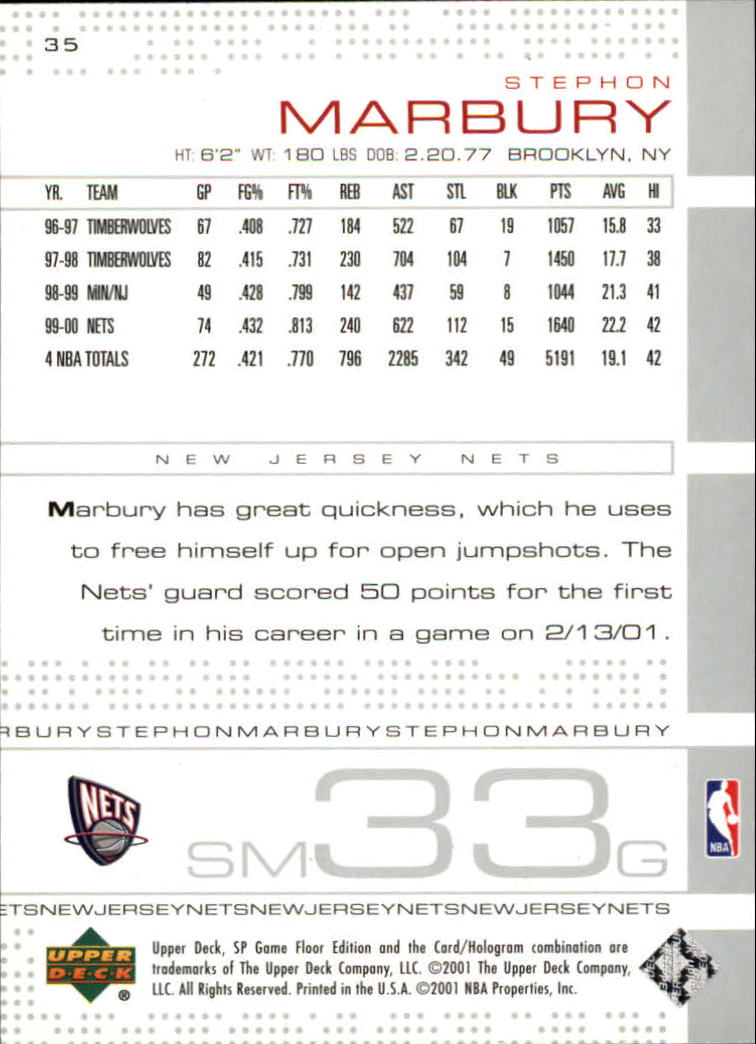 2000-01 SP Game Floor #35 Stephon Marbury back image