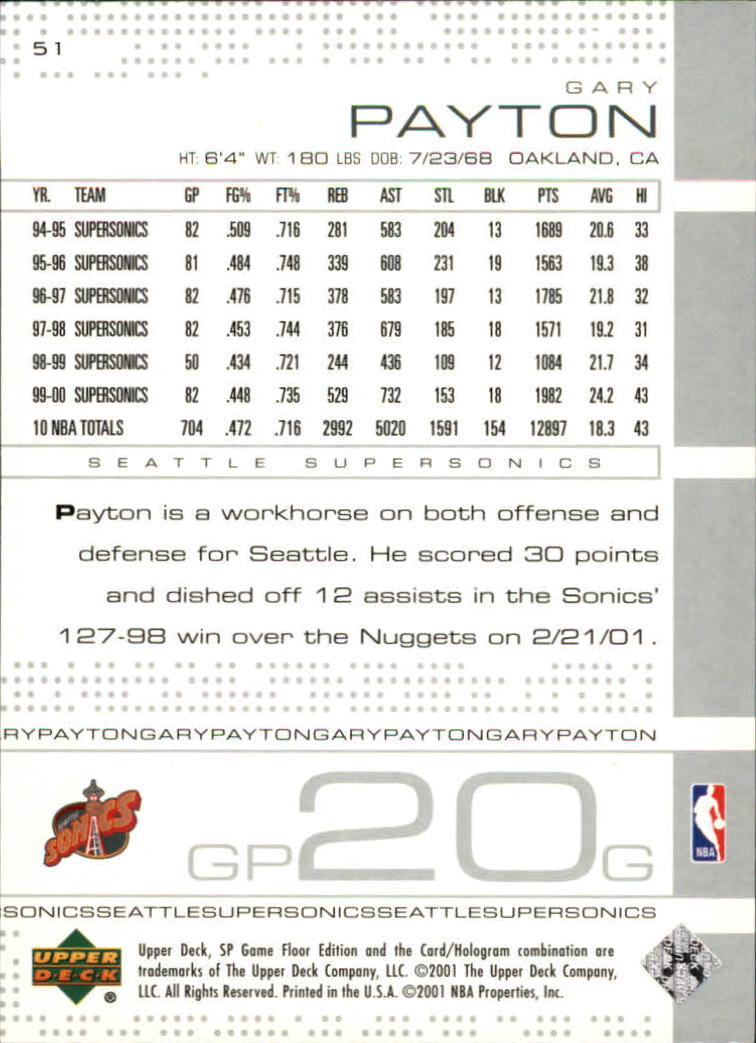2000-01 SP Game Floor #51 Gary Payton back image