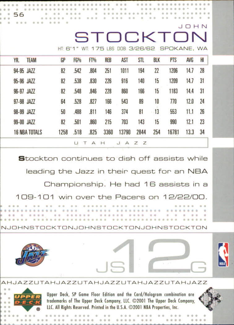 2000-01 SP Game Floor #56 John Stockton back image