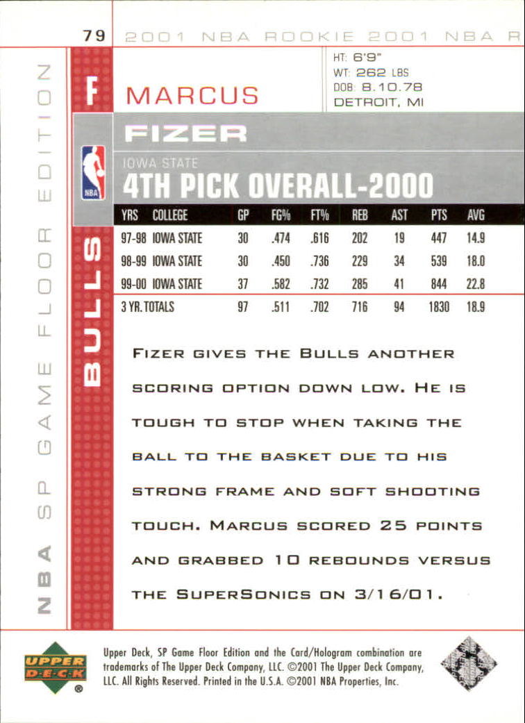 2000-01 SP Game Floor #79 Marcus Fizer RC back image