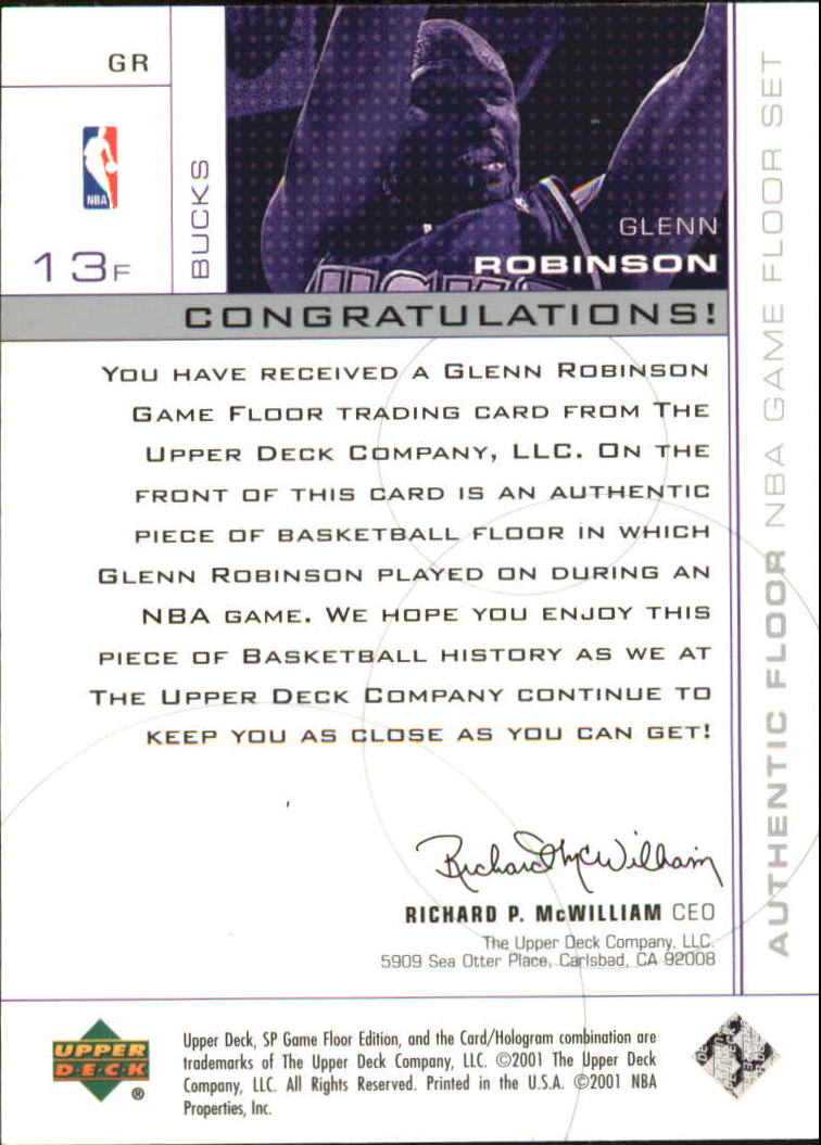 2000-01 SP Game Floor Authentic Floor #GR Glenn Robinson back image
