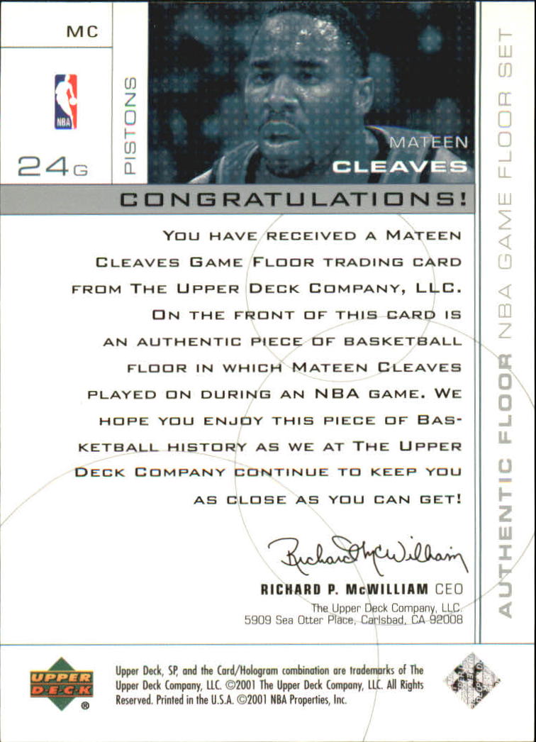 2000-01 SP Game Floor Authentic Floor #MC Mateen Cleaves back image