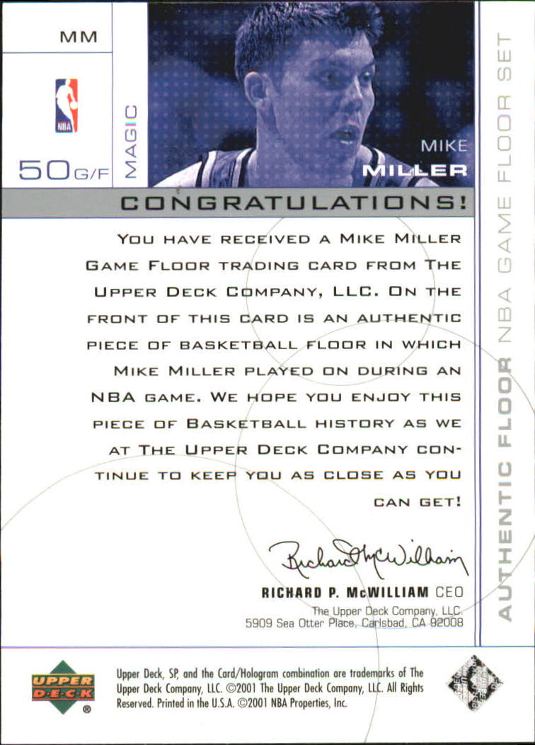 2000-01 SP Game Floor Authentic Floor #MM Mike Miller back image