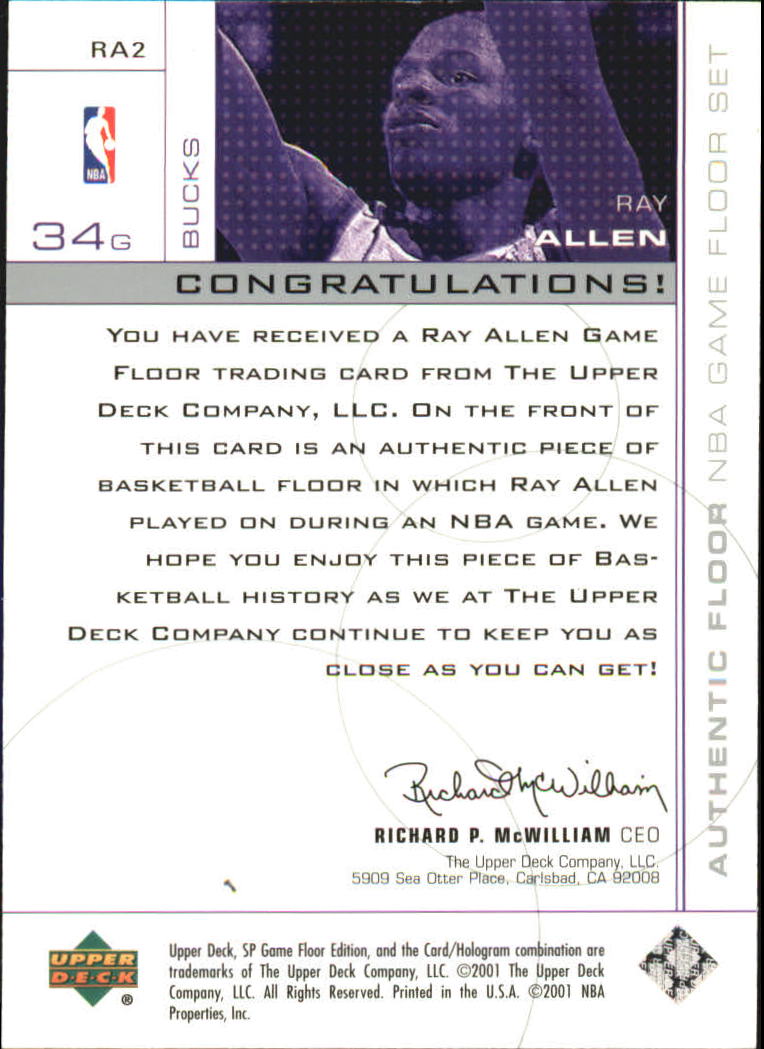 2000-01 SP Game Floor Authentic Floor #RA2 Ray Allen AS back image