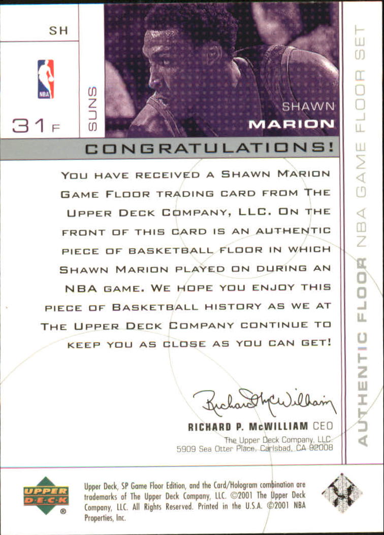 2000-01 SP Game Floor Authentic Floor #SH Shawn Marion back image