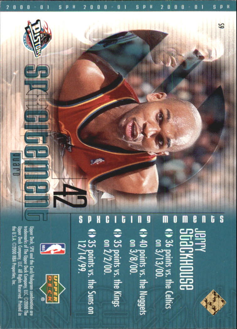 2000-01 SPx Spxcitement #S9 Jerry Stackhouse back image